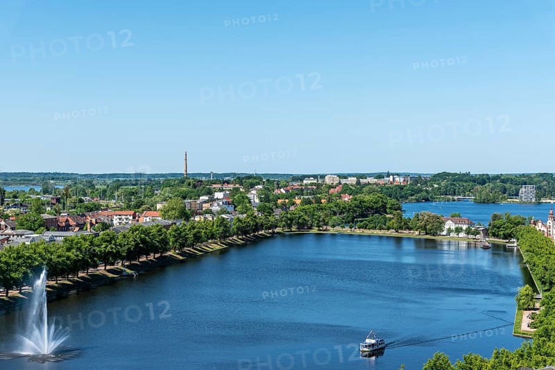 View from the cathedral over the city with Pfaffenteich and Ziegelsee