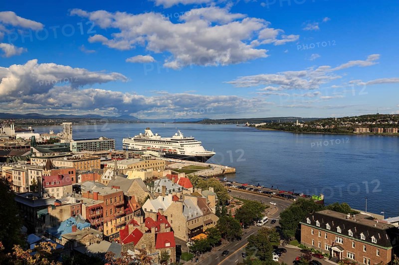 Cruise ship MS Veendam anchors in front of the historic old town of Quebec