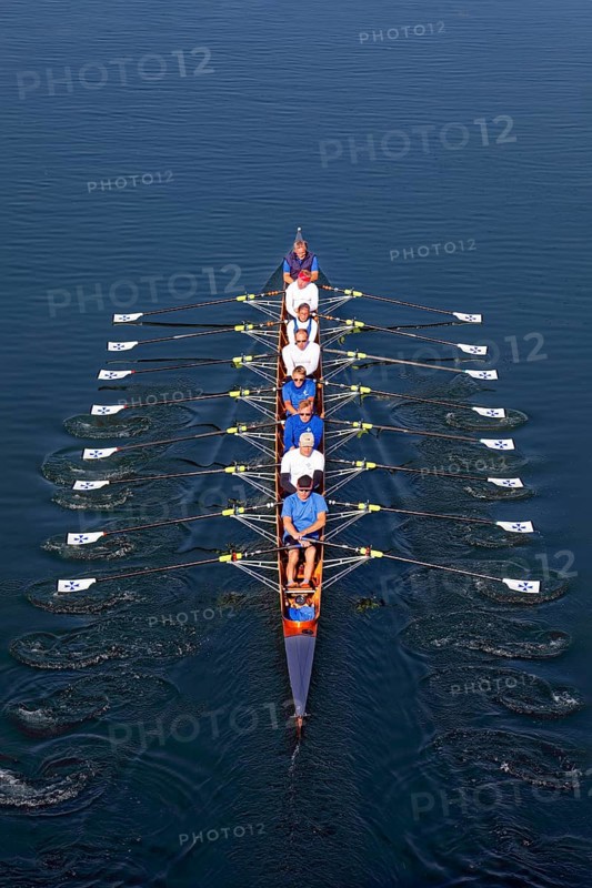 Rowers rowing in rowing boat