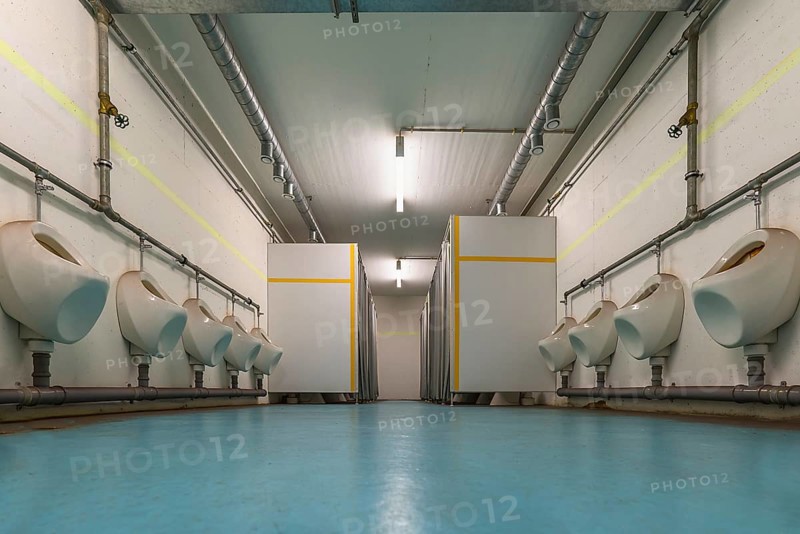 Men's toilet room in the decommissioned nuclear bunker