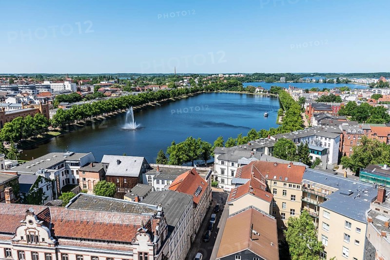 View from the cathedral over the city with Pfaffenteich and Ziegelsee