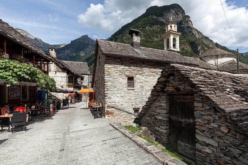 Typical Ticino stone houses in Sonogno village