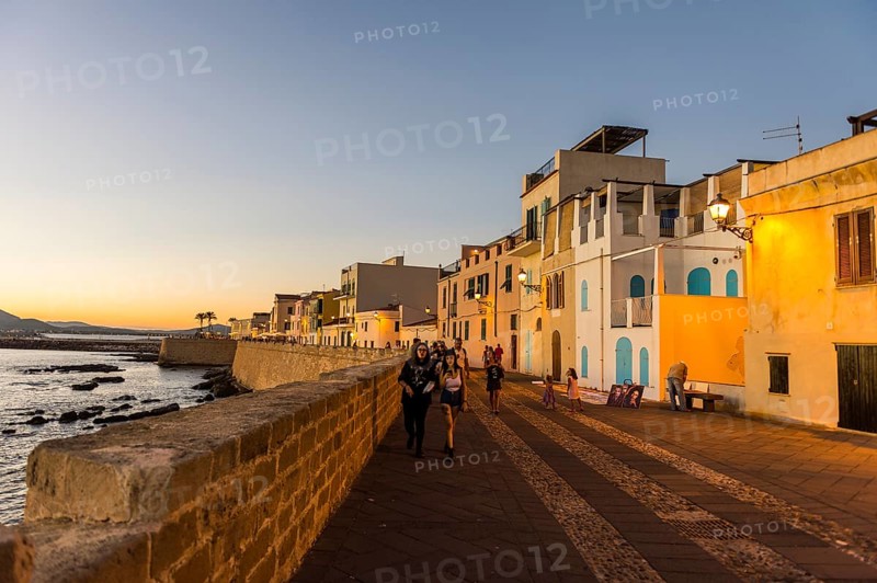 Waterfront in the coastal town of Alghero after sunset