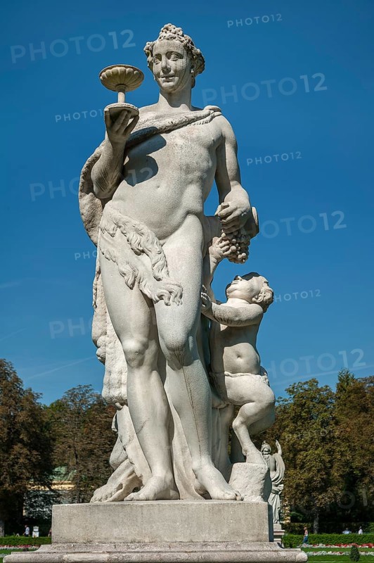 Park with statue of Bacchus