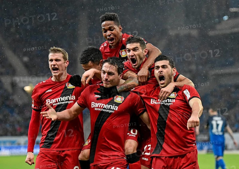 Goal celebration by soccer players of Bayer Leverkusen
