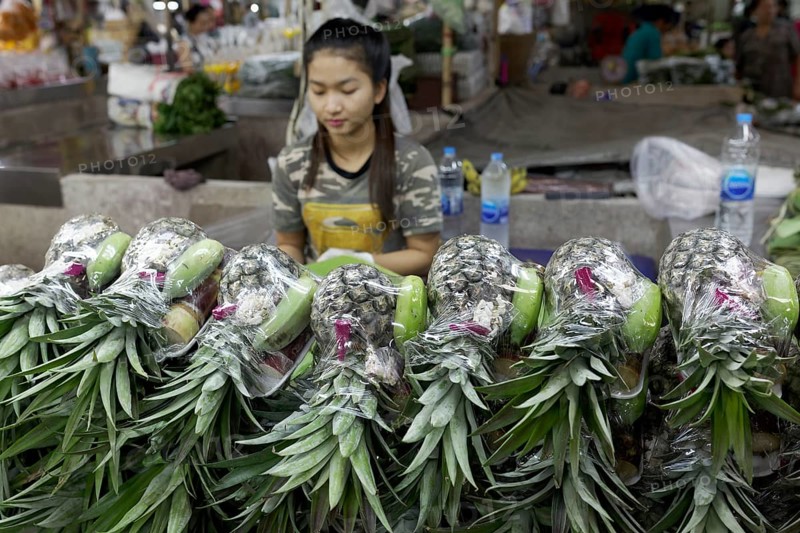 Pineapples and bananas for sale