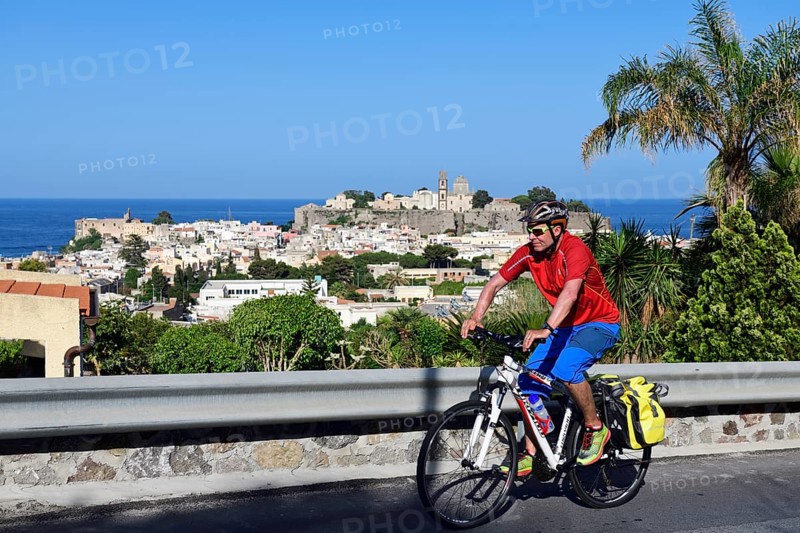 Cyclist above Lipari city