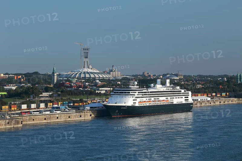 Cruise ship Rotterdam with Olympic Stadium behind