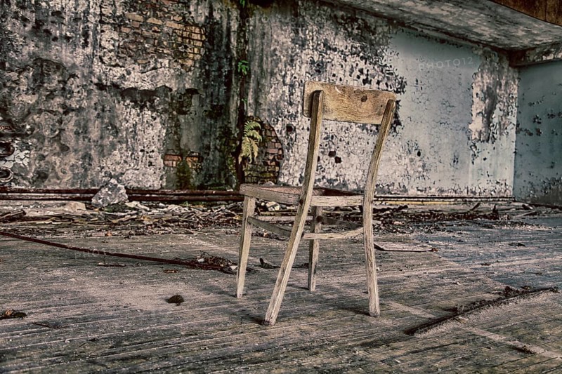 Chair in destroyed building