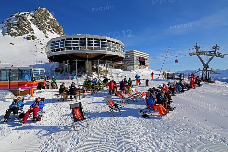 Mountain restaurant at the skiing area on the Bettmerhorn with sun terrace