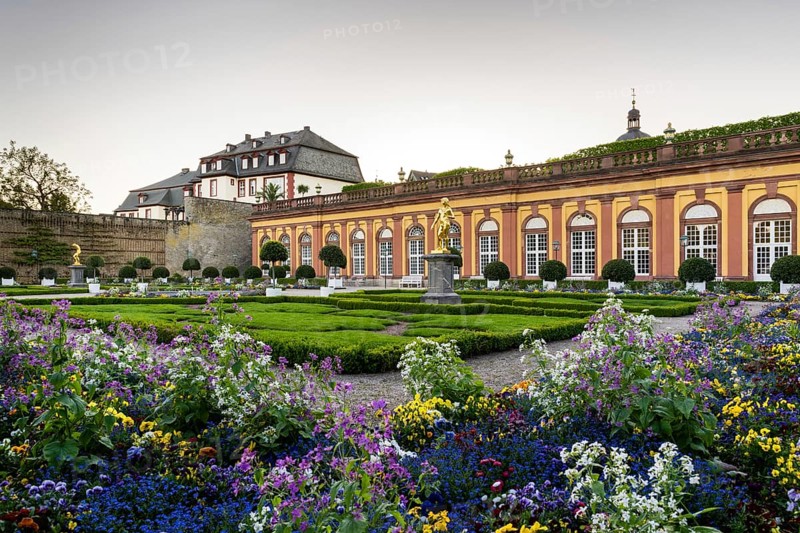 Castle garden with colourful flowers