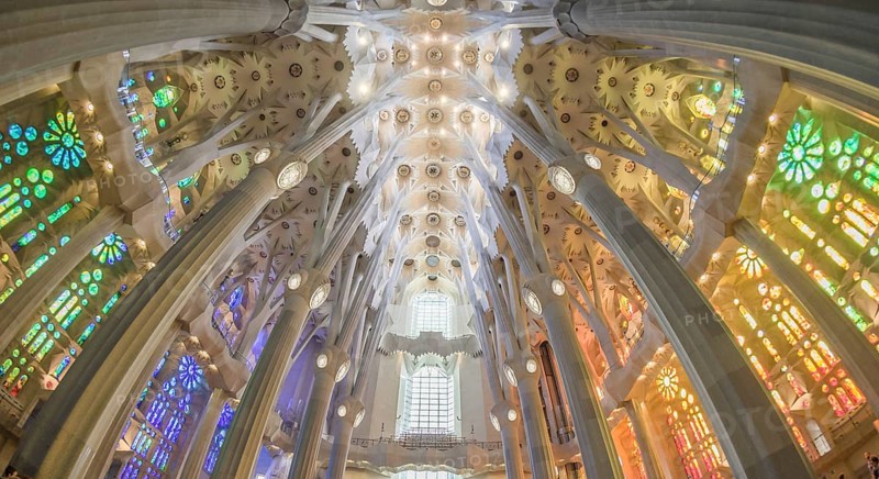 Interior view of the Sagrada Familia by Antoni Gaudi