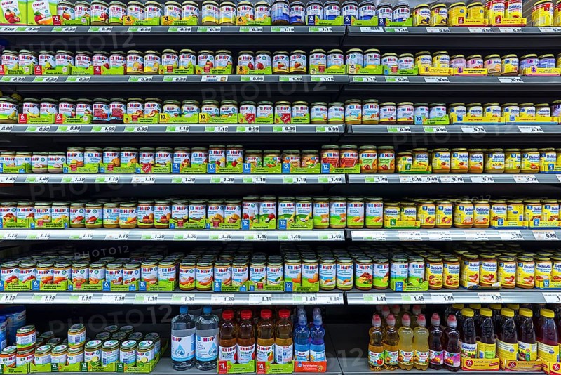 Baby food on a supermarket shelf