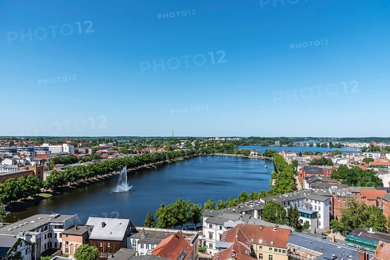 View from the cathedral over the city with Pfaffenteich and Ziegelsee