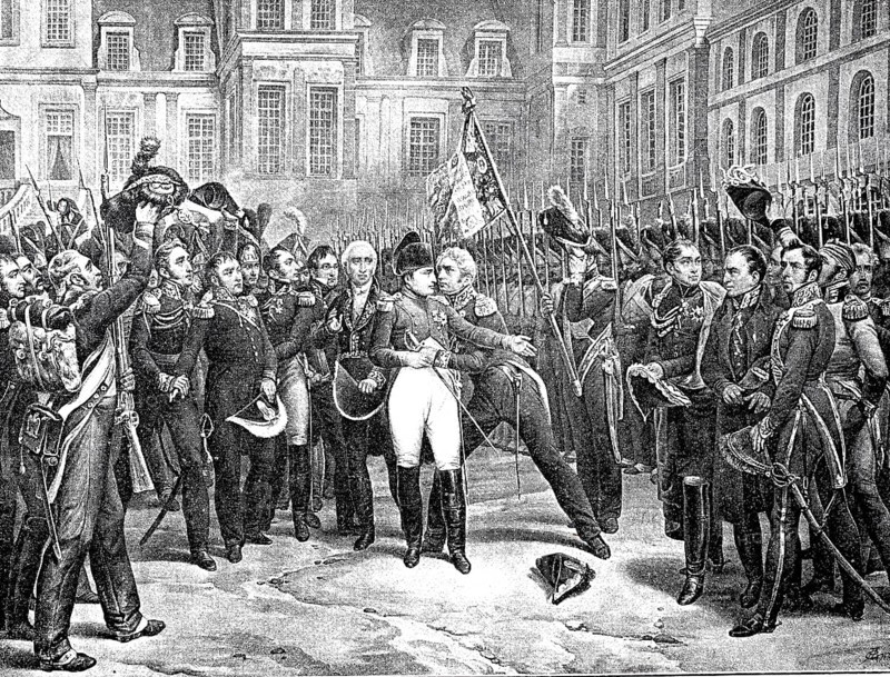 Napoleon says goodbye to his guard in Fontainebleau on April 20