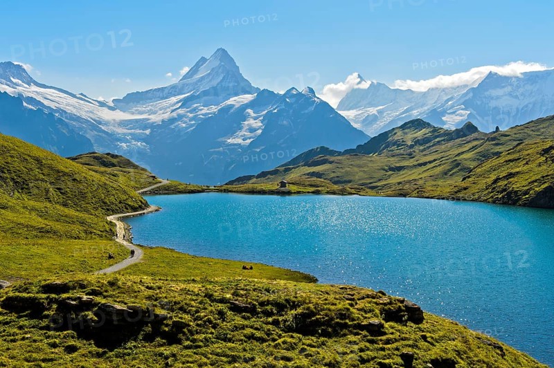 Bachalpsee and the peaks Schreckhorn and Finsteraarhorn
