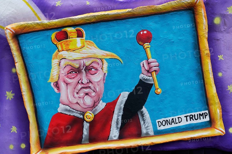 US President Donald Trump as king with scepter in a picture frame
