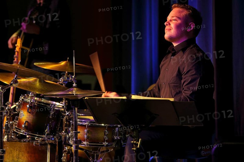 Jazz drummer Markus Lammel of Gerold Heitbaum Quartet in concert