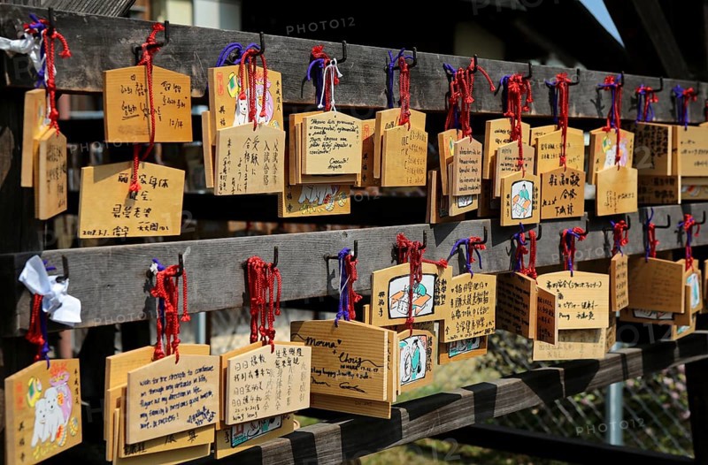 Ema greeting cards wooden at Kofuku-ji temple in Nara