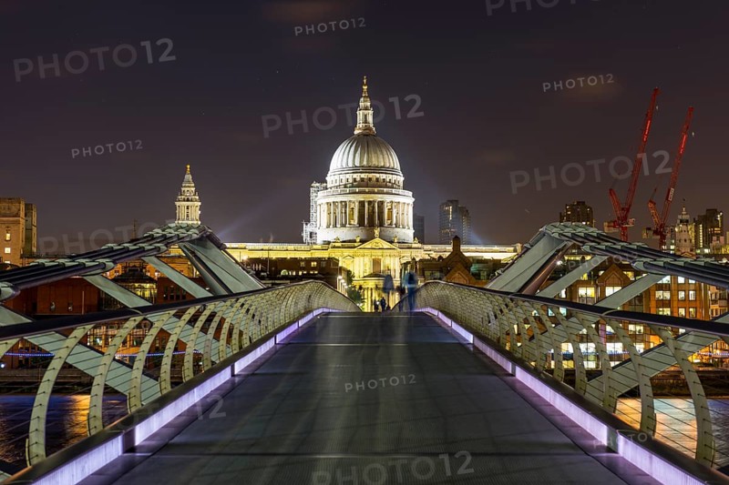Millenium Bridge and St Paul's Cathedral by night