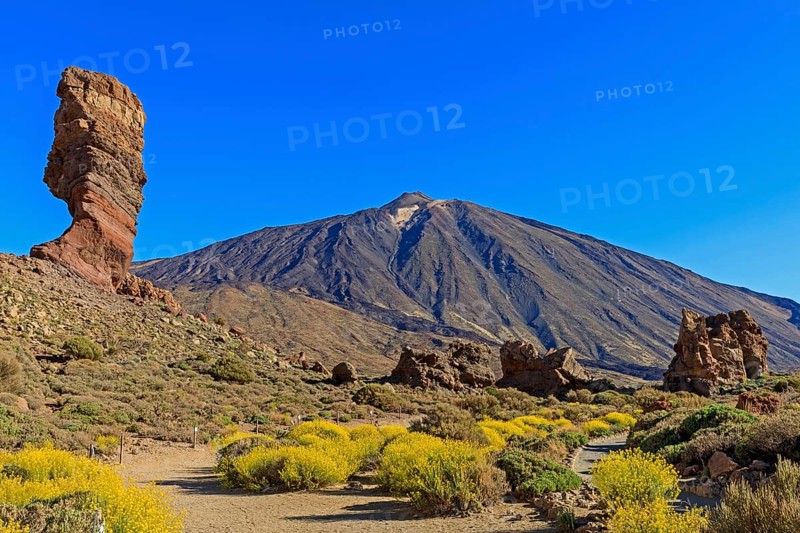 Rock formation Los Roques de Garcia in front of volcano Pico del Teide
