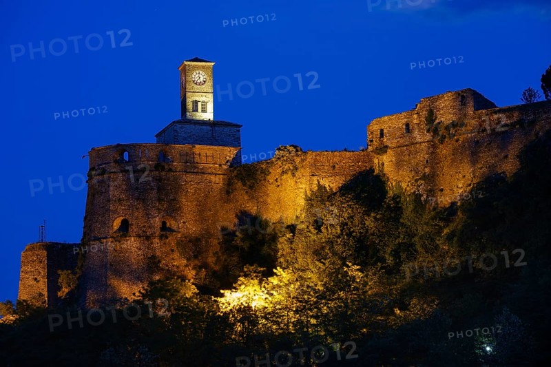 Clock tower on the castle at night