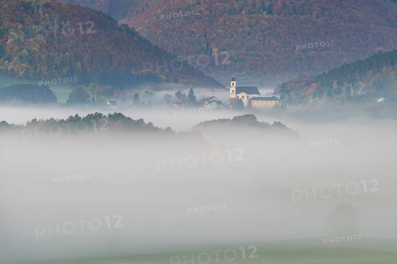 Pilgrimage Church Hafnerberg in morning mist