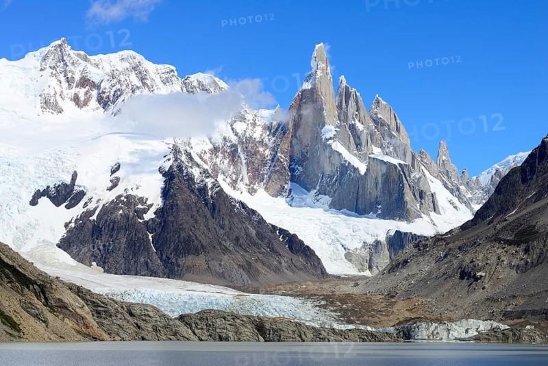 Laguna Torre with Cerro Torre and Cerro Adela with glacier