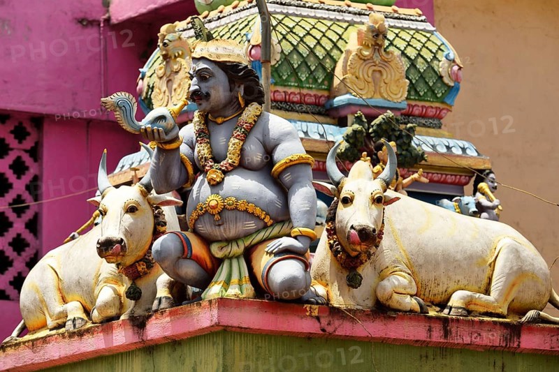 Colorful Hindu temple decorated with figures and gods