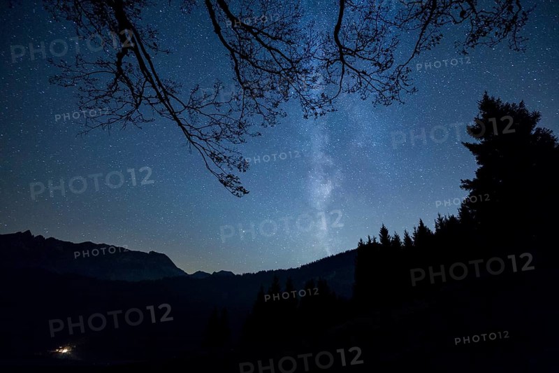 Milky Way over the mountains and forest at Schwagalp