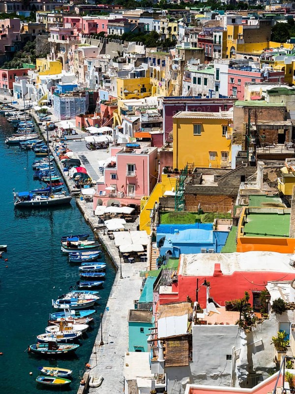 View of the island of Procida with its colourful houses