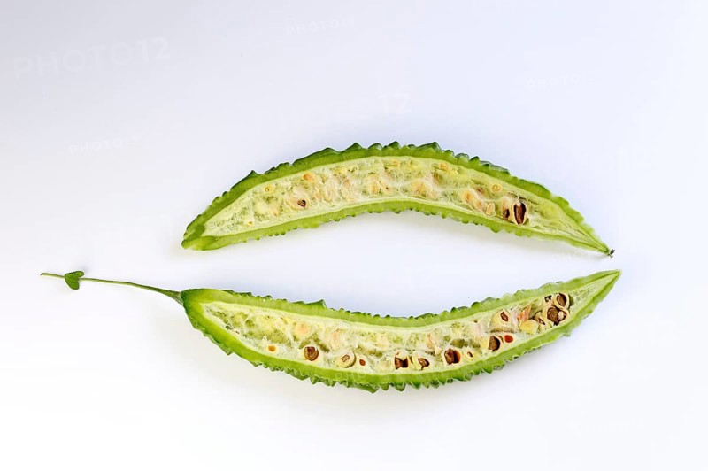 Bitter melon (Momordica charantia) halved