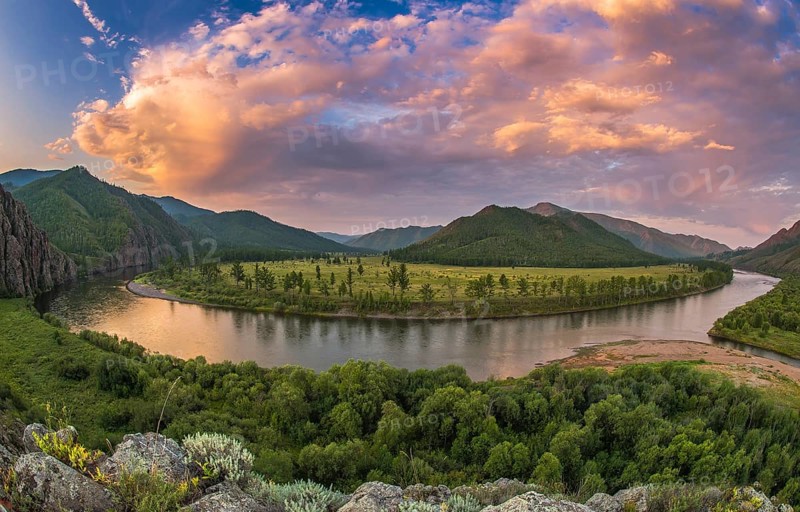 Dramatic clouds during dusk over Tuul river