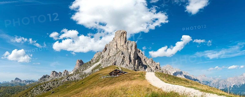 Hut at Passo Giau with La Gusela peak