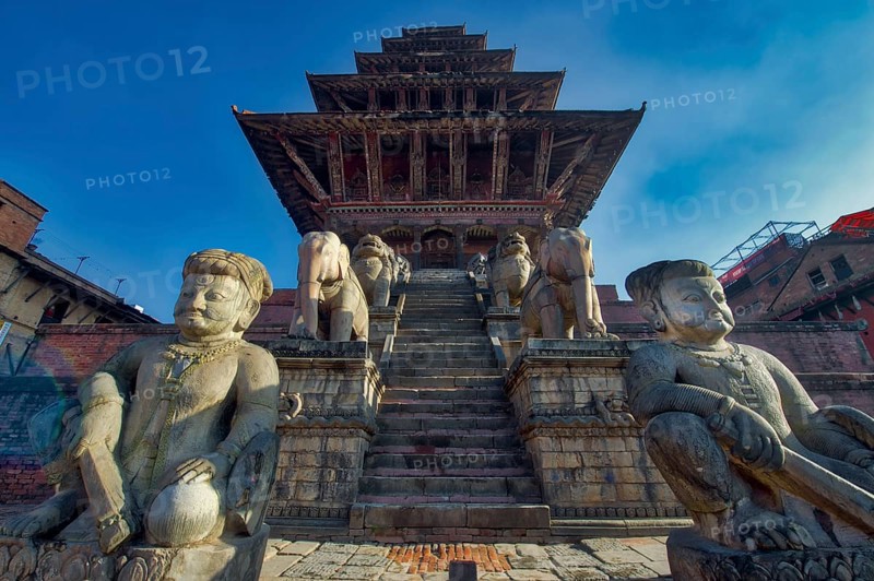 Nyatapola Siddhi Lakshmi Temple or Ngatapola Temple guarded by the Rajput Wrestlers Jayame and Phattu