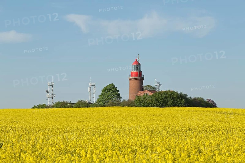 Lighthouse Buk with flowering rape field