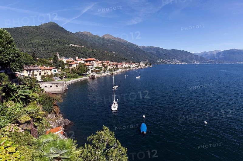 View of the old town of Cannobio and the surrounding mountains