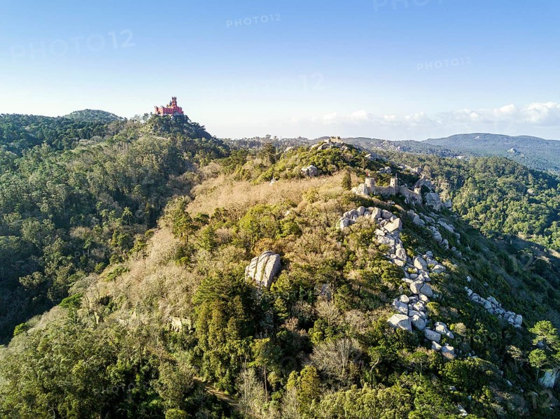 Aerial view of the Castelo dos Mouros and Palacio Nacional da Pena