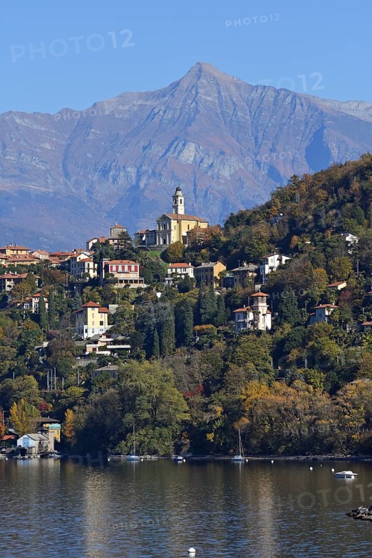 The town Pino sulla Sponda del Lago Maggiore and peak Pizzo di Vogorno