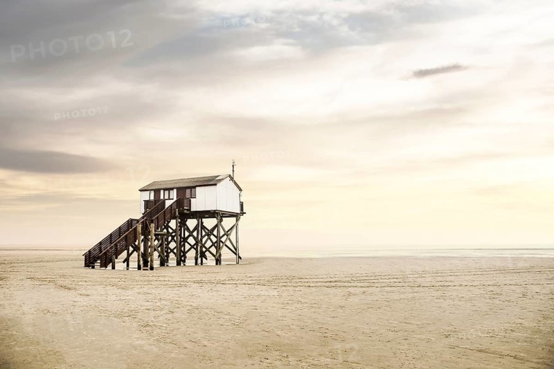 Pile dwelling on the beach of Sankt Peter-Ording