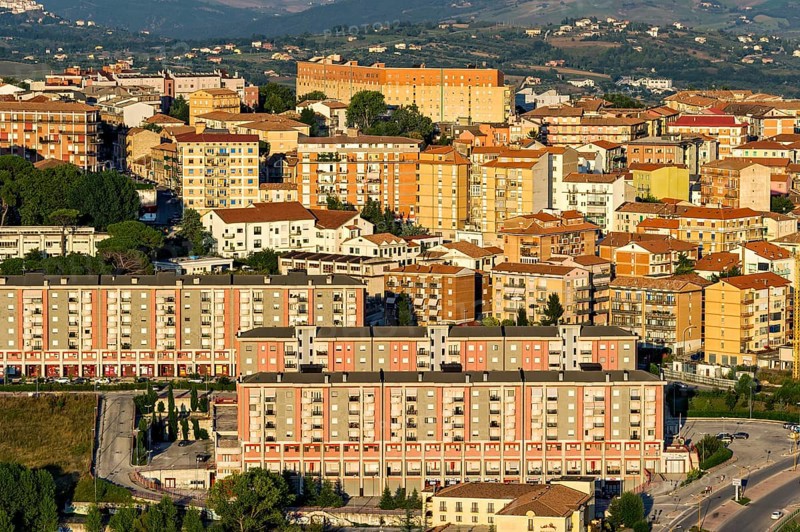 View from Castello Monforte to modern blocks of flats
