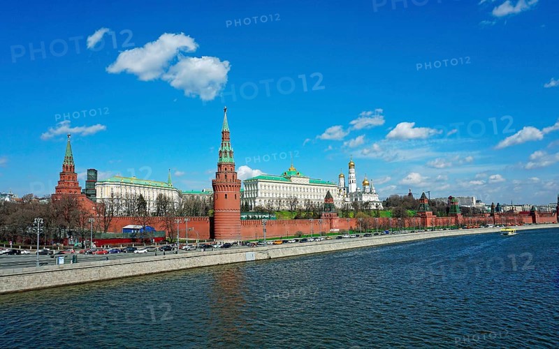 Moscow Kremlin on the bank of Moskva River with palace and cathedrals