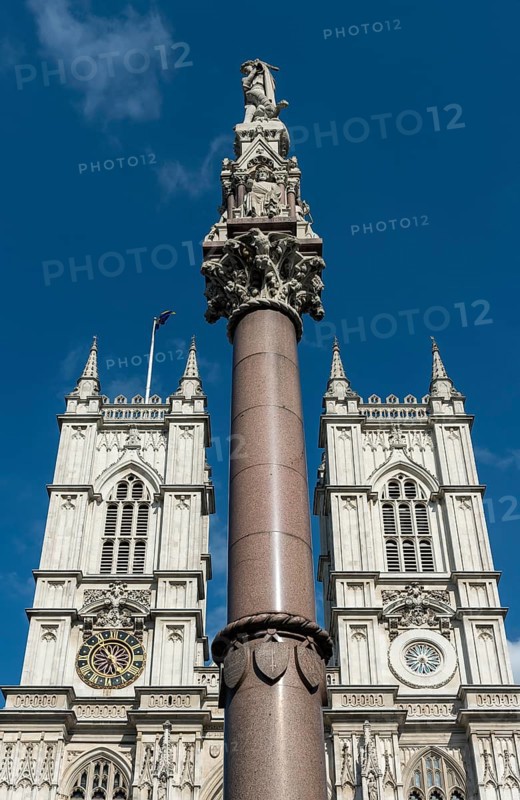 Crimean War and Indian Mutiny memorial column in front of Westminster Abbey