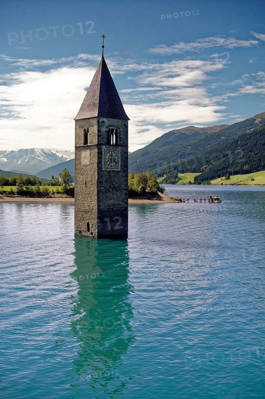 Church tower of Alt-Graun in the Lake Reschensee