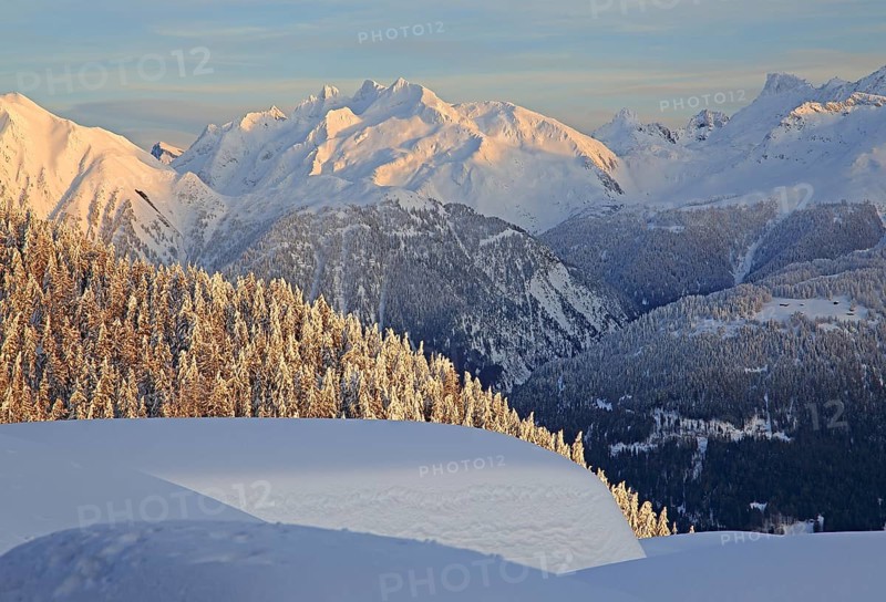 Winter landscape with view of the Rhone Valley and Gross Schinhorn 2939m