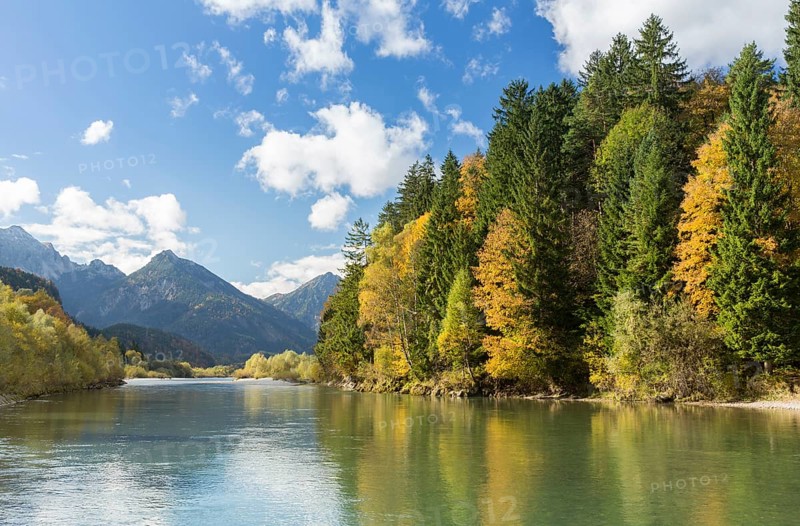The river Lech with autumnal forest near the Ziegelwiesen
