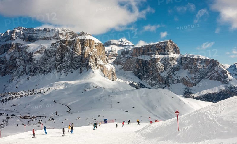 Sellaronda ski area in front of the Sella massif