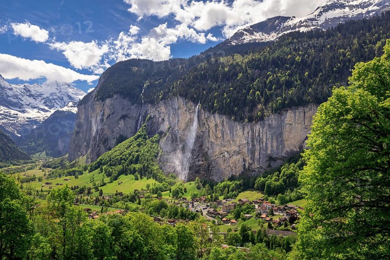 View of Lauterbrunnen with Staubbach Falls