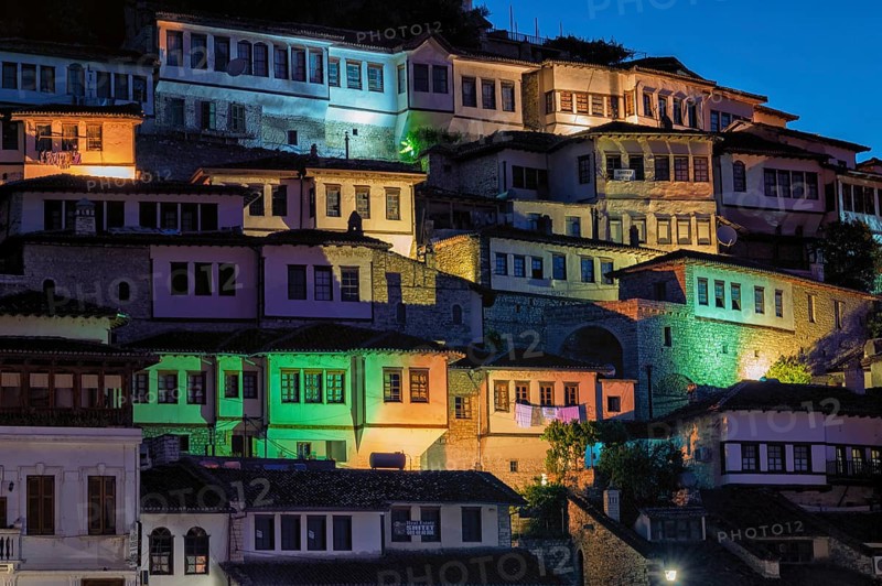 Illuminated Ottoman houses built on the hills