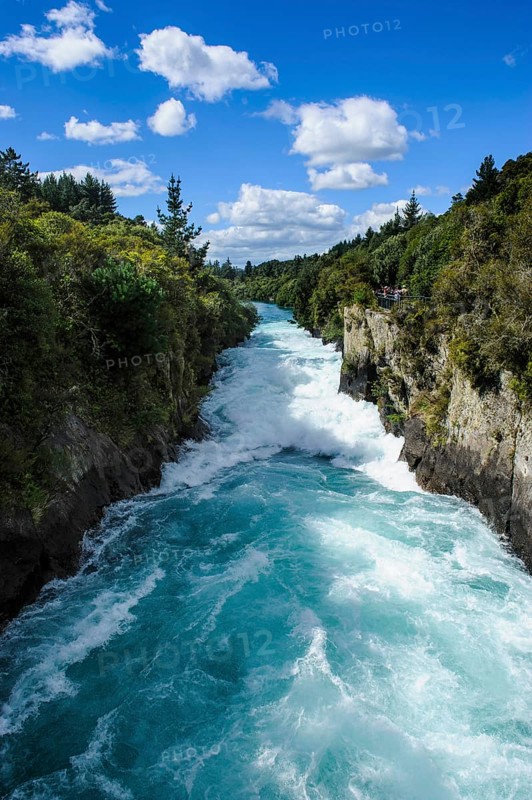 Narrow chasm leading in the Huka falls on the Waikato river